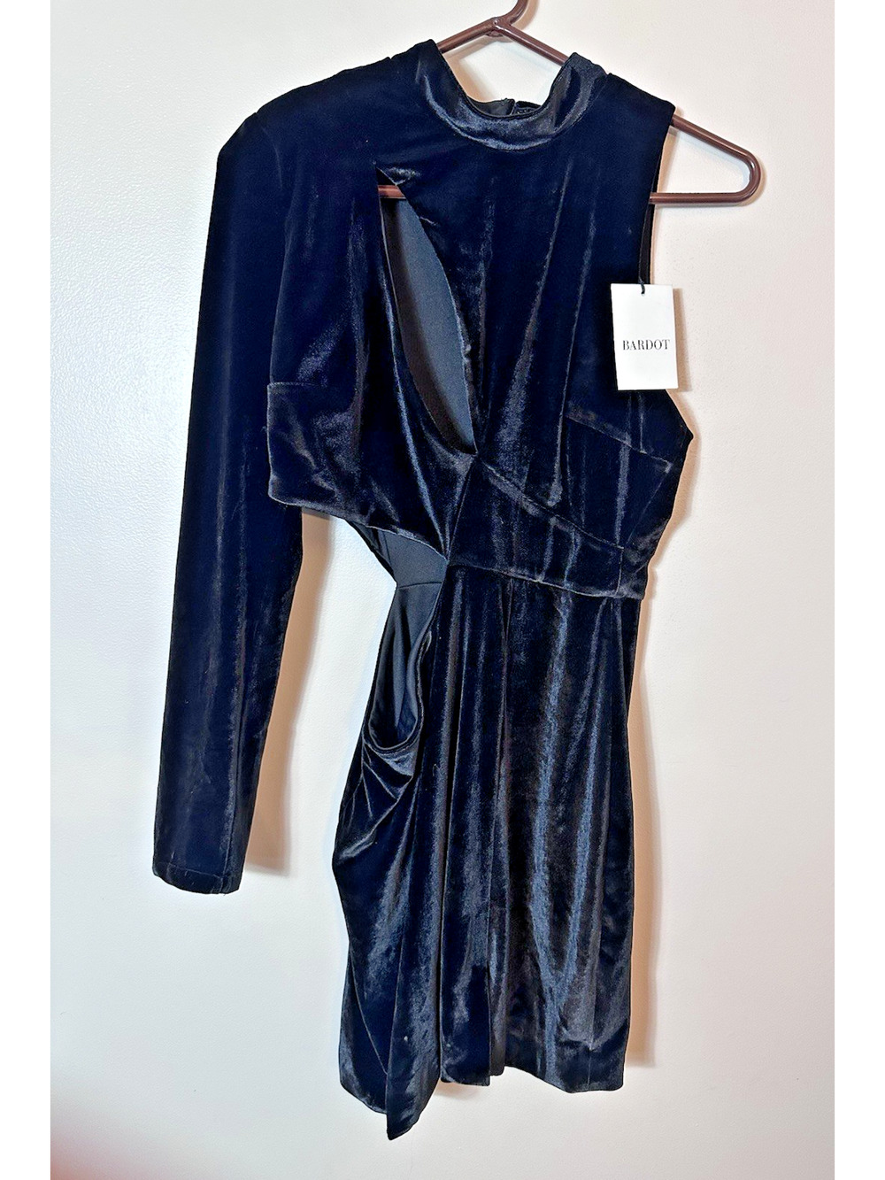 Bardot Women’s Dress Size US 10 XL Black Velour Mini Cut‎ Out High Neck New NWT